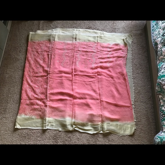 Pink and Beige Georgette Sari - Picture 2 of 6